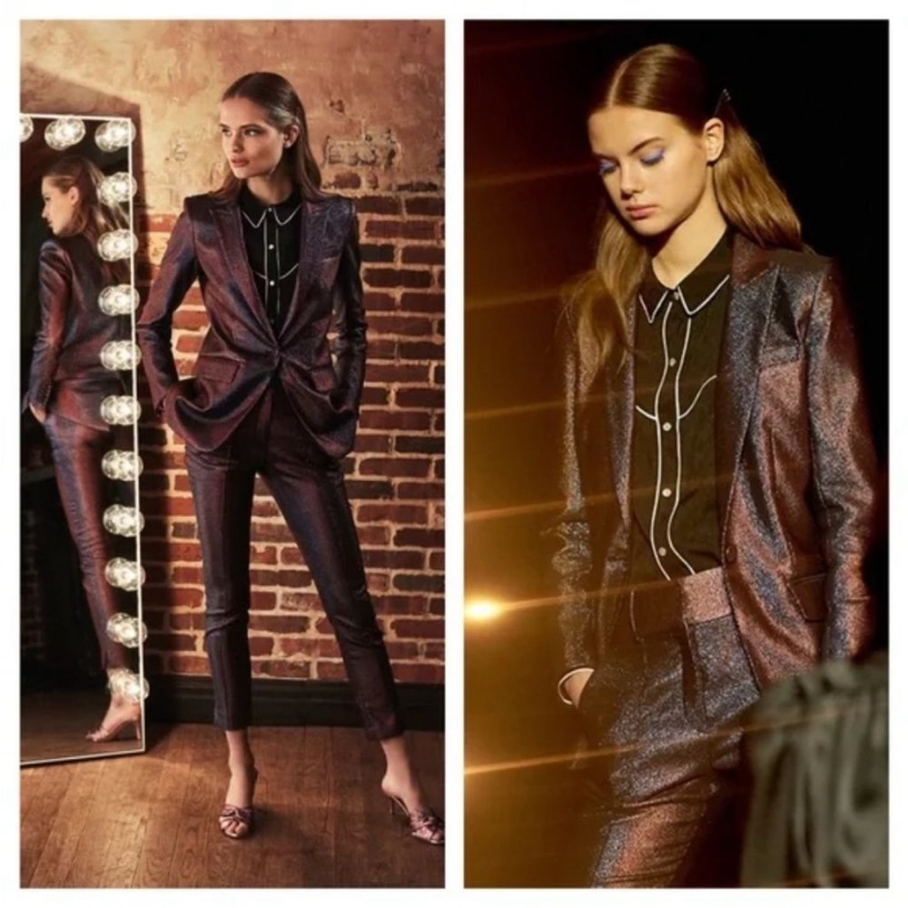 $798 VERONICA BEARD Ashburn Metallic Dickey Jacket Lamé Ruby shine Blazer Size 2 - Picture 6 of 16